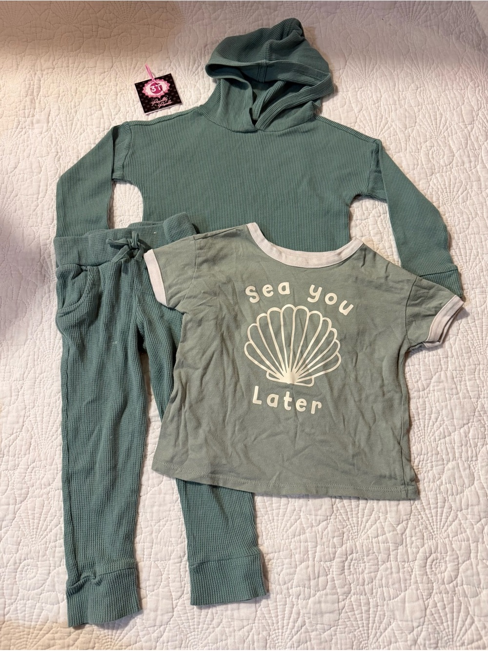 Kids 3-Piece Cozy Sea You Later Loungewear Set - Sage Green